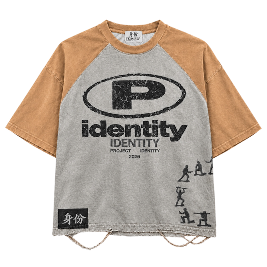 P IDENTITY TWO-TONE TEE(CARAMEL)